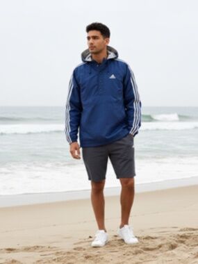 NWOT Adidas Hooded 1/4 Snap Drawstring Bottom Elastic Wrist Windbreaker Size M